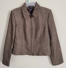 Ann Taylor Brown Tweed Zipper Jacket Womens Size 8