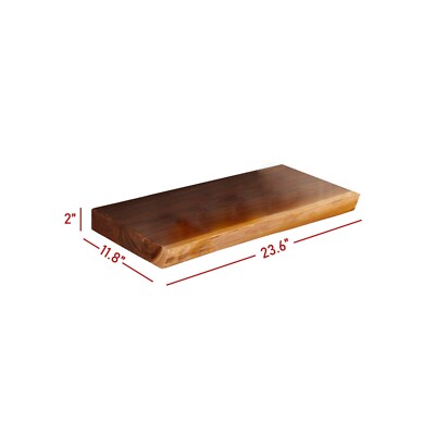 Rustic Teak Natural Edge Floating Shelf without Brackets