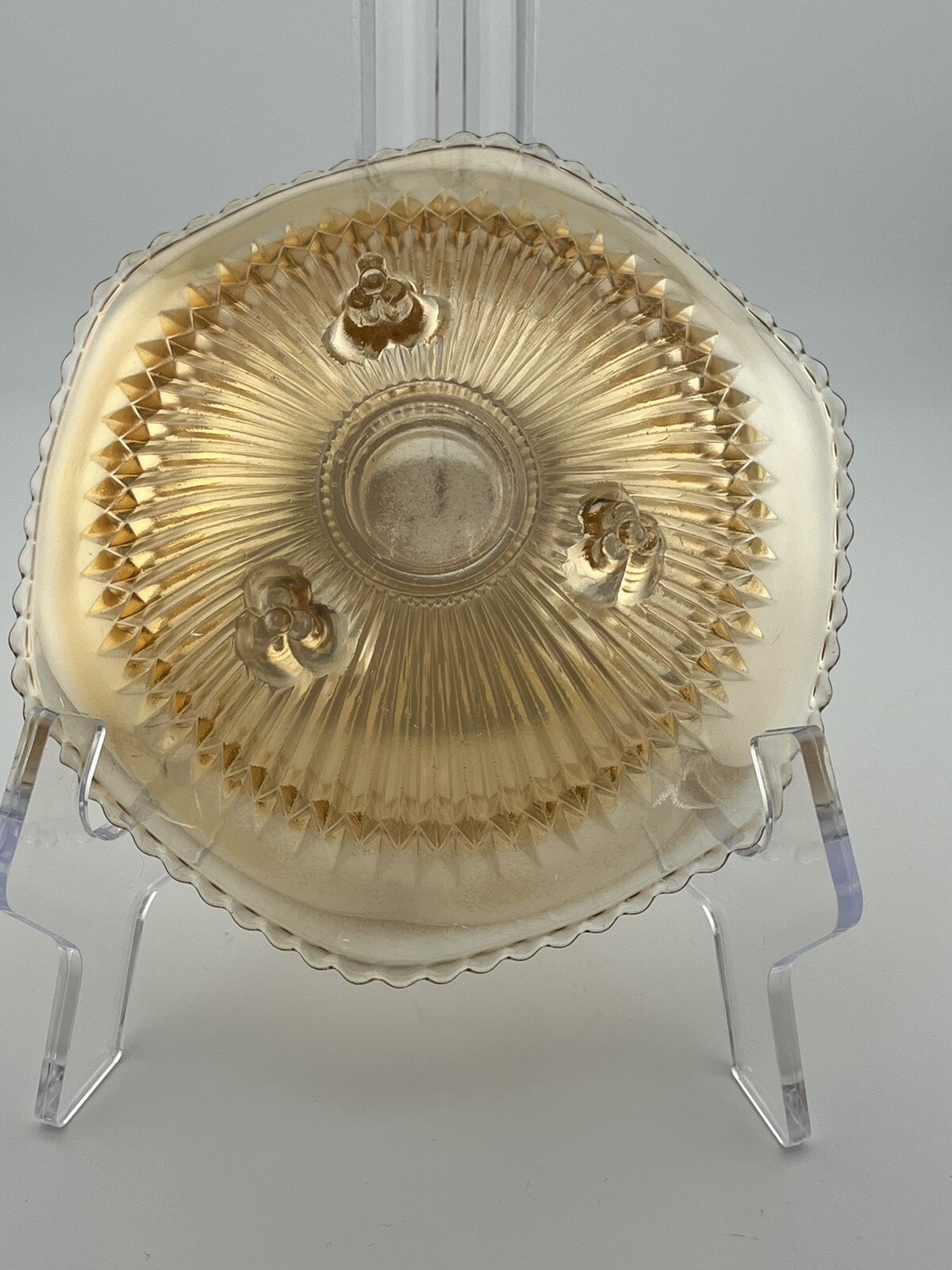 Small Iridescent 3 Footed Bowl Jeanette Anniversary Style Depression Glass Gold