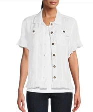 Multiples Women's White Short Sleeves Shacket, Size 1X