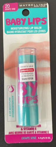 Maybelline Baby Lips Moisturizing Lip Balm, #20 Grape Vine, 0.15 Ounce, Sealed