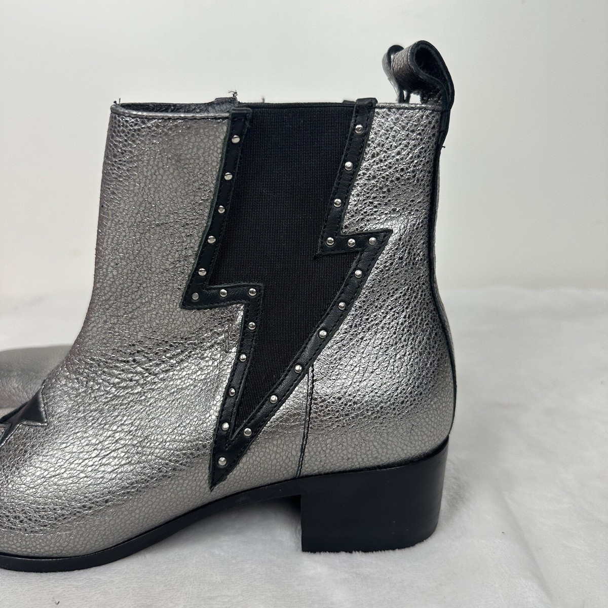 Modern Vice Designer Lightning Bolt Star Boots Black Silver