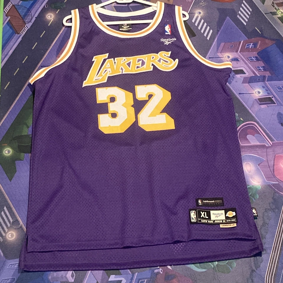 Camiseta deportiva cosida Reebok Hardwood Classics #32 Magic Johnson Rookie Yr Lakers talla XL Foto 3 de 4