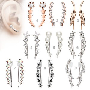 1 Paar Ohrringe Ear Crawler Ohrklemme Kletterer Ohrmanschette Silber Kristalle