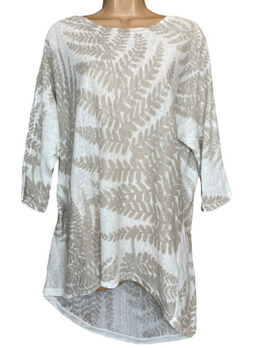 PHASE EIGHT L/16 Vgc LINEN Ivory Leaf Print Longline Tunic - Picture 1 of 12