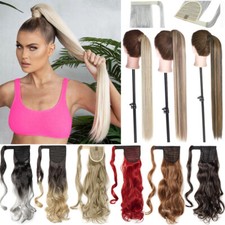 Wrap Around Ponytail Hair Extension Clip in Real Thick Natural As Human Long US