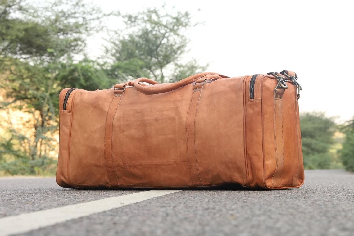 Sac 30 Homme Cuir Véritable Bagage Gym Week-end Nuit Duffel Vintage
