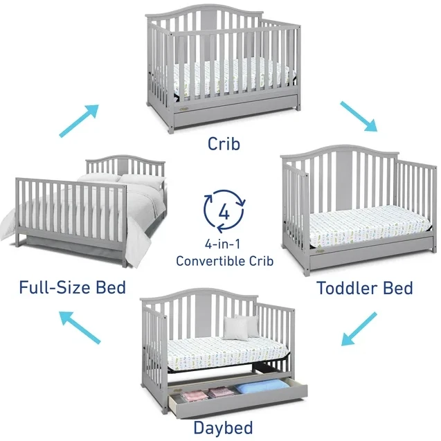 Cuna convertible 4 en 1 para cama de bebé a niño pequeño con cajón muebles de guardería gris Foto 2 de 4