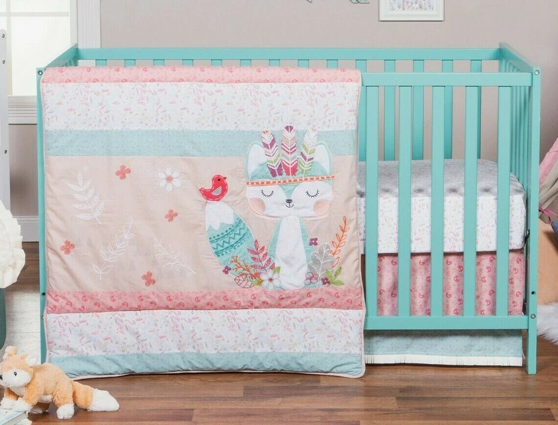 de madera cascada Ciro Trend Lab WILD FOREVER 3pc Crib Set Quilt Crib Skirt Fitted Sheet GIRLS  BABY | eBay