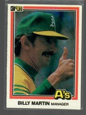 1981 Donruss Baseball #479 Billy Martin Manager Oakland Athletics. LN/FS