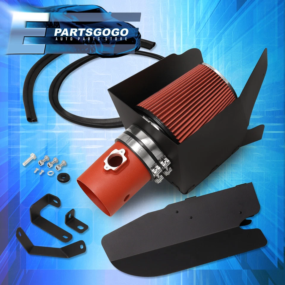 For 08-10 Ford F250 F350 F450 Super Duty 6.4 Cold Air Intake Red + Filter Shield - Image 4 of 4