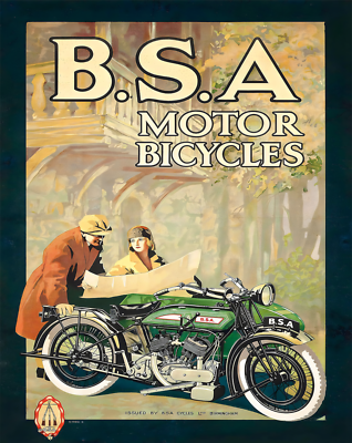 BSA Motor Bicycles Poster British Motorcycle Wall Art- 12X16/16X20