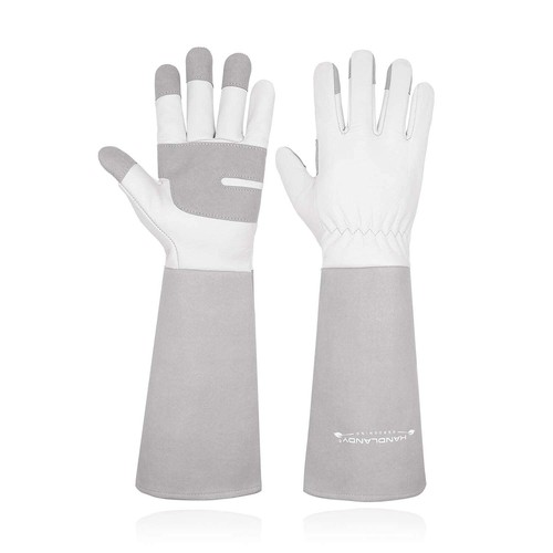2 Pairs: Rose Pruning Long Gardening Leather Yard Work Gloves - Grey, Green, Med - Picture 9 of 9