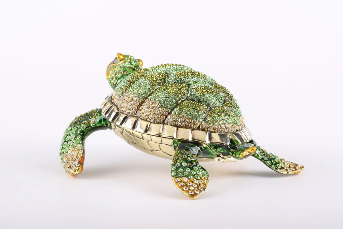 Made with Swarovski Sea Turtle Trinket Box Figurine Rhinestones