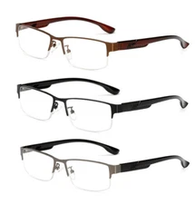 Mens Business Semi-Rimless Negative Power Glass -100 -375 -600 Nearsighted