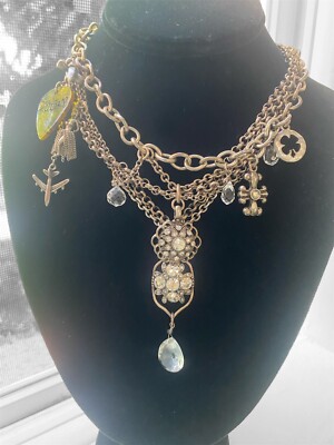 Lucky Brand Chunky Rocker Choker Multi Layer Charm Necklace