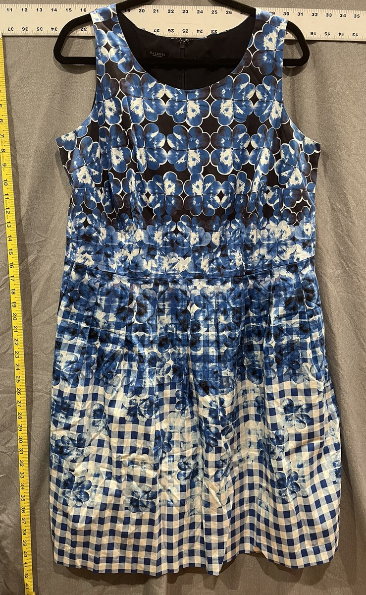 Talbots Dress Fit and Flare Garden Cocktail Petite Size 14P Blue and White | eBay Talbots Dress Fit and Flare Garden Cocktail Petite Size 14P Blue and White | eBay