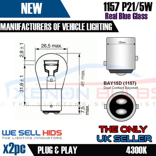 2x 1157 BAY15D 380 P21/5W Super White Daytime Running Light DRL VW Caddy DRL - Picture 3 of 3