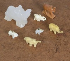 Lot of 7 Miniature Elephant figurine Wood, Stone, Plastic, TRUNKS UP