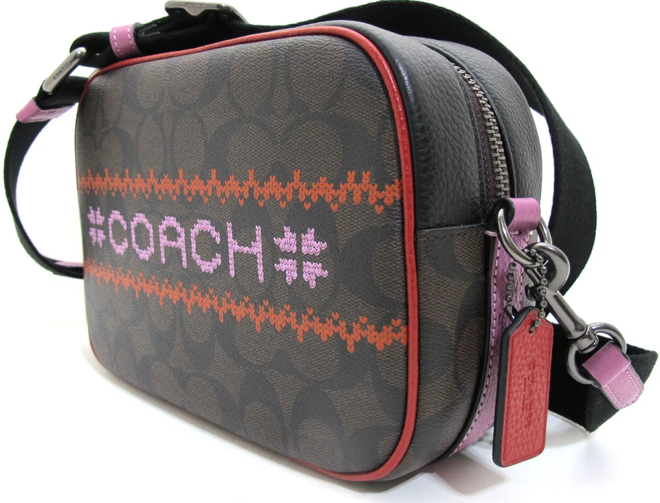 NUEVO Auténtico Bandolera COACH Fair Isla PVC Firma DEMPSEY Marrón/Rojo C1541 Foto 3 de 4