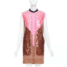 rare LOUIS VUITTON pink brown colorblock sequin embroidery anglais dress FR34 XS