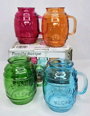 Circleware Family Recipe 26 oz Color Glass Barrel Mugs, Set of 4