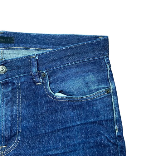 Uniqlo Dark Blue Wash Distressed Faded Straight Leg Denim Jeans Size 32 X 30 - Picture 2 of 5