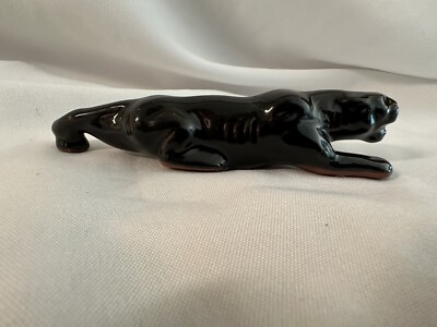 Vintage Red Clay Pottery Prowling Black Panther. Made In Japan 5 1