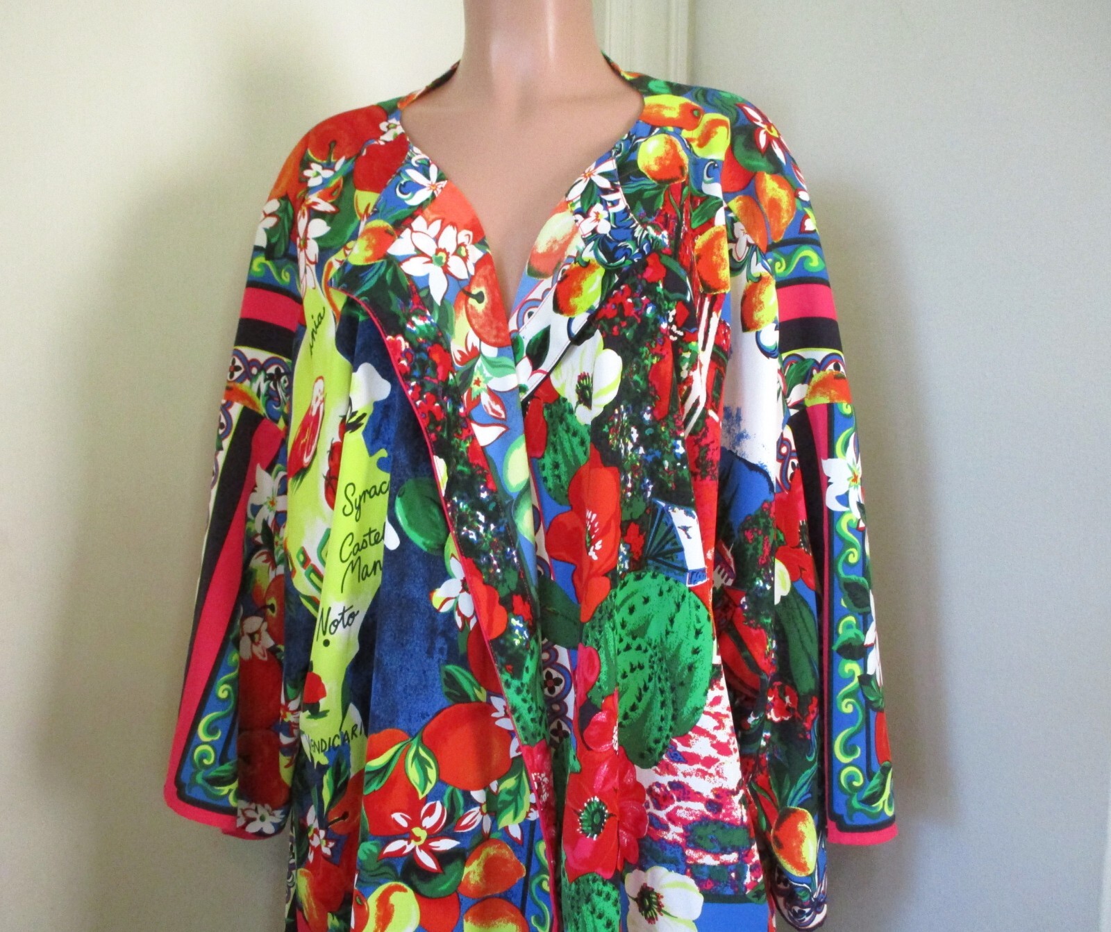 DAVID MEISTER POLYESTER FLORAL KIMONO MIDI LENGTH OPEN DUSTER TOP,  SIZE XL/ 1X