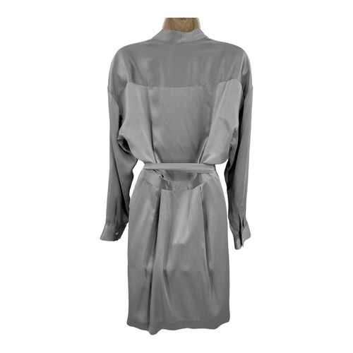 Banana Republic Wrap Dress Size 4 Silk Silver Long Sleeve Mini Part Date Night - Picture 4 of 8