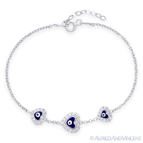 Pulsera de plata .925 con dije de suerte Hamsa Judaica griego nazar mal de ojo corazón turco - Imagen 2 de 3