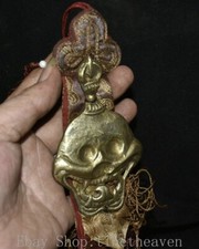 Colgante amuleto cabeza esqueleto humano calavera budismo latón tibetano antiguo raro de 4,4"