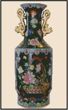 Oriental Black Vase with Gold Handles Counted Cross Stitch Chart #25-107 