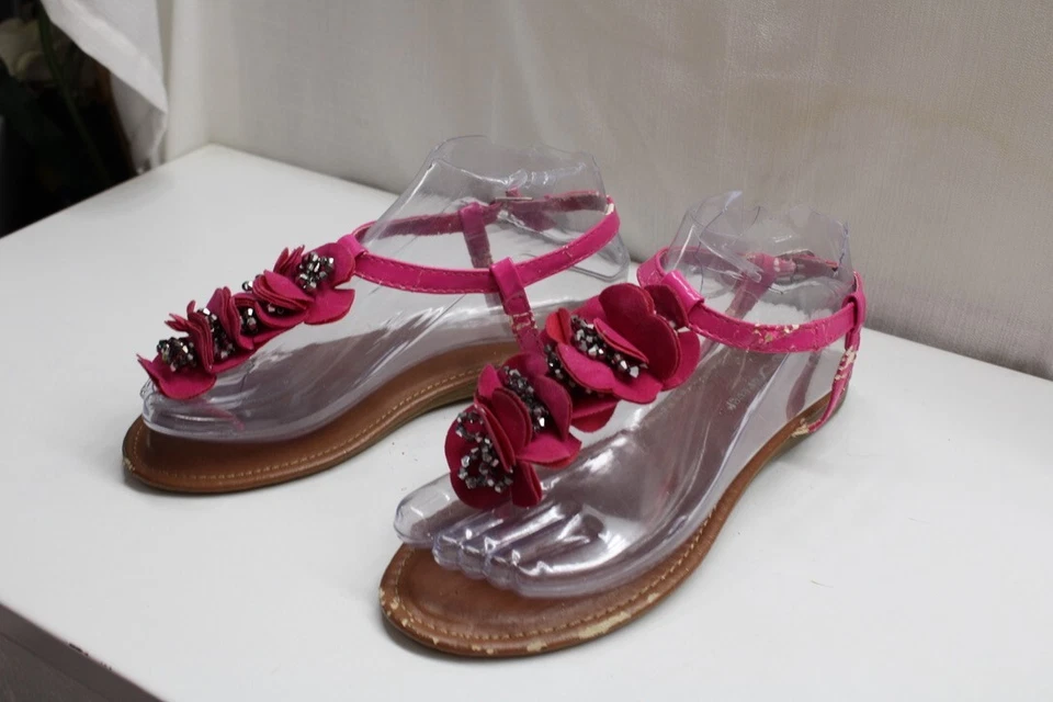 Sandalias de Tanga Forever Glamour Niñas Barbie Rosa Caliente Flor Brillo Cuentas 6.0 Foto 2 de 4