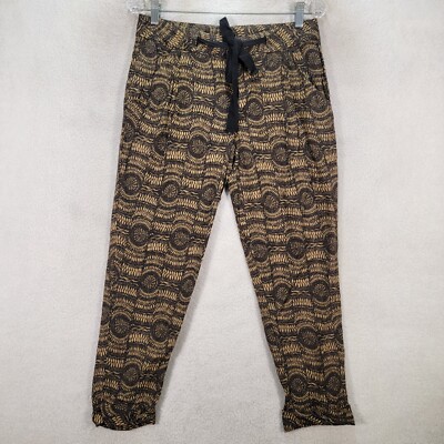 Free People Women Pants Size 4 Black Tribal Batik Linen Rayon Harem Crop Trouser