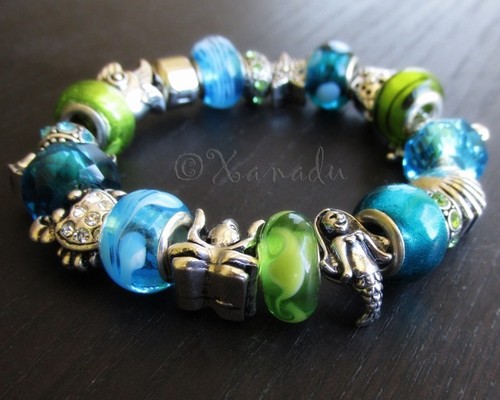Brazalete Dije Europeo Verde Turquesa Bajo el Mar - Pulsera Sirena - Imagen 10 de 10