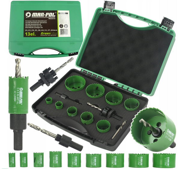 LochsäGen Bimetall Hss Set 13-Tlg 19–64Mm Holz Metall Gips Bohrkrone Box-image