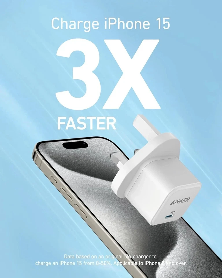 Anker 20W USB C Fast Charger | PowerPort III Cube Plug | Fast Charging White New - Image 3 of 4