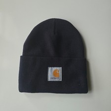 Carhartt A18 Knit Cuffed Beanie Hat Dark Navy Blue Patch Workwear Winter