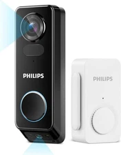 Philips 2K Dual Camera Video Doorbell w/ Chime, No Fee, Motion, Alexa/Google
