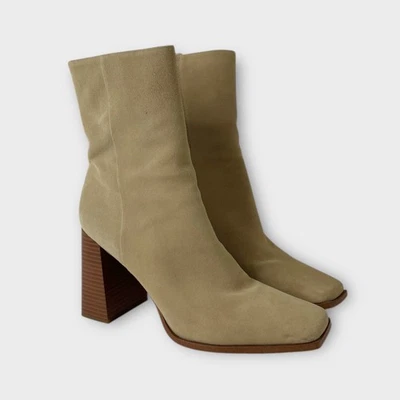 Sam Edelman Ivette Tostado Gamuza Puntera Cuadrada Tacón Bloque Botín Sésamo Talla 10 - Imagen 1 de 4