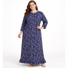 Only Necessities Women Long Nightgown Plus 3X 100 Cotton Floral Bird Print Blue