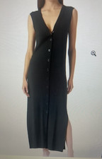 Vintage Express Tricot Black Maxi Dress V-Neck Sleeveless Size Large