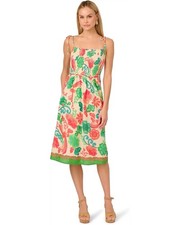 Adrianna Papell Smocked Printed Placement Dress Women Size 14 Ivory Multi NEW!!