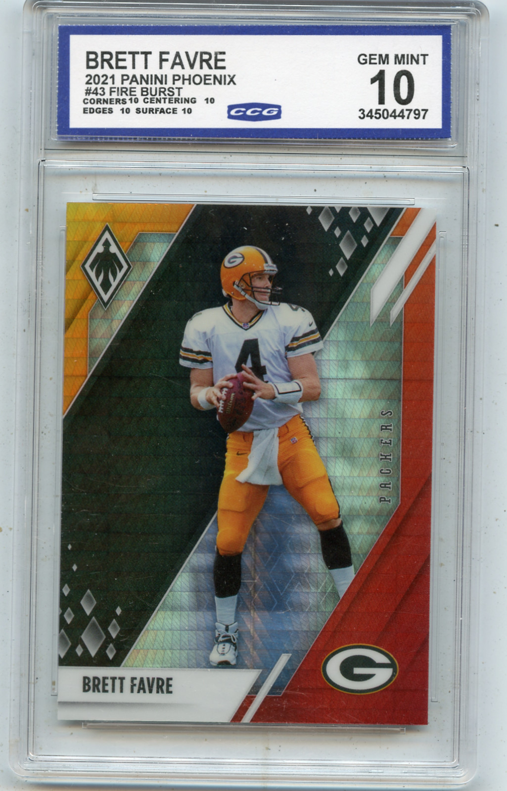 2021 PANINI PHOENIX #43 BRETT FAVRE "FIRE BURST", PACKERS, HOF - CCG 10 (44797)