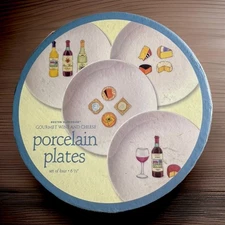 (4) Boston Warehouse Gourmet Wine & Cheese Appetizer Plates Williams Sonoma EUC