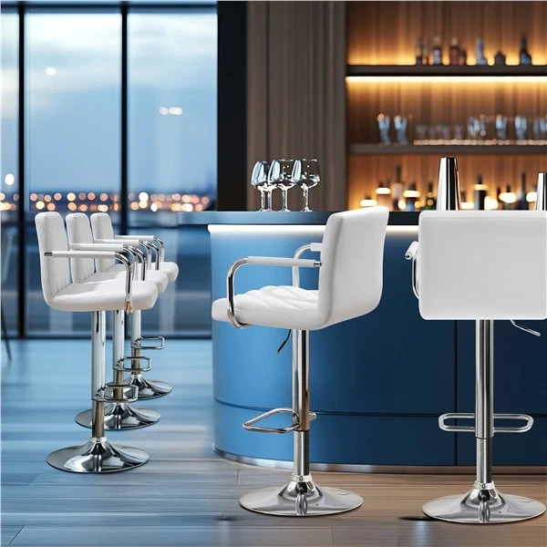 Lot de 4 Tabourets de Bar en Similicuir Chaises Réglables Cuisine Restaurant - Photo 3/4
