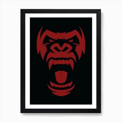 Gorilla Red Monkey Minimalistische Kunst Gerahmtes Wandbild Poster Leinwanddruck Bild