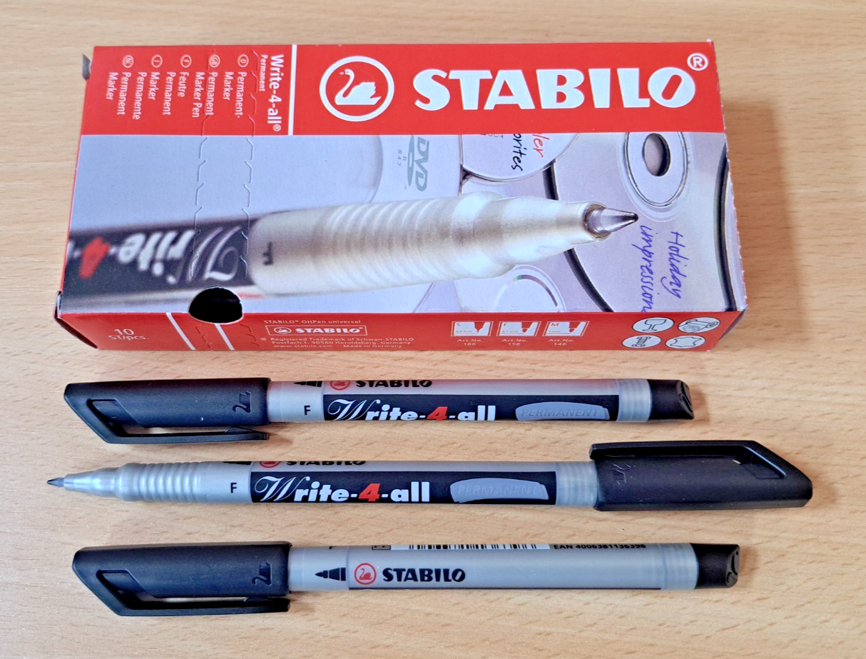 5x STABILO WRITE 4 ALL FINE BLACK PERMANENT MARKER PENS CD WATERPRROOF 156/46
