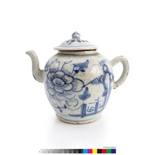 Teiera cinese vintage porcellana bianca blu dipinta a mano motivo floreale ceramica